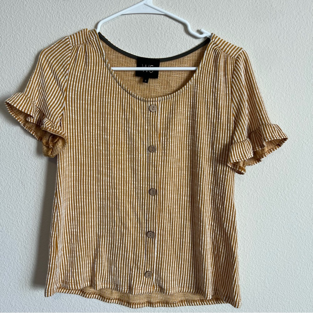 W5 Yellow Striped Top Ruffle Short Sleeved